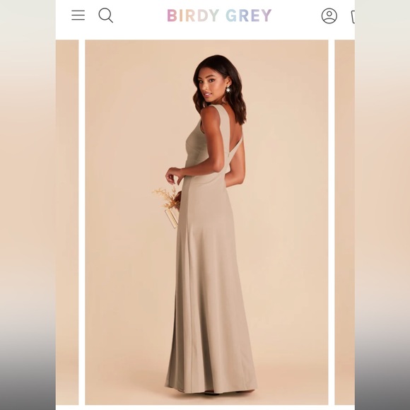 Birdy Grey Shamin Dress Taupe Crepe V Neck Slit Like New! - Picture 3 of 9